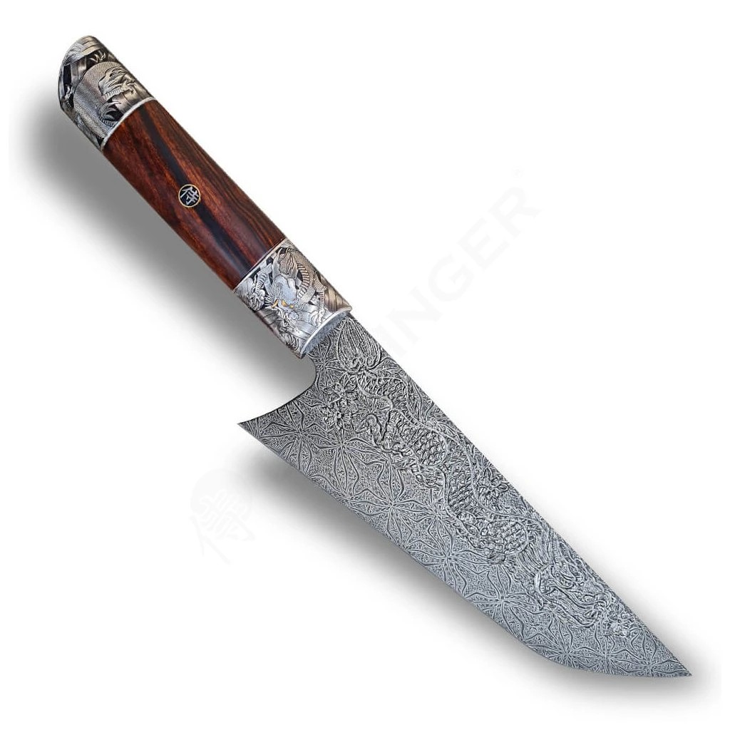 foto Luxusn� dama�kov� n�� Gyuto 225 mm Dellinger Dragon Sign Engraved Limited